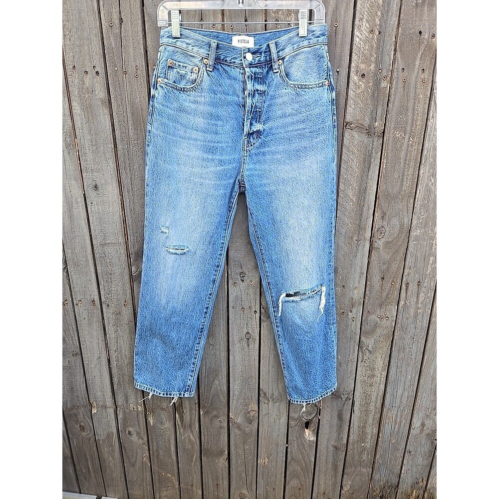 Pistola Denim Women’s Size 27 Distressed Straight Leg Jeans Blue Wash - Picture 2 of 12